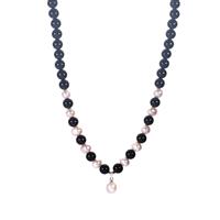 Kaori Cultured Pearl Necklace with Black Onyx in Sterling Silver 