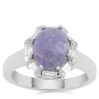 Rose Cut Tanzanite Ring with White Zircon in Sterling Silver 4.14cts