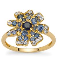 Blue Lotus Thai Sapphire Ring with White Zircon in 9K Gold 1.10cts