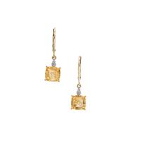 Lehrer Quasar Cut Diamantina Citrine Earrings with White Zircon in 9K Gold 3.35cts