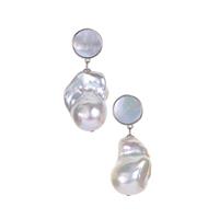 Baroque Cultured Pearl Earrings with Mother of Pearl in Sterling Silver 