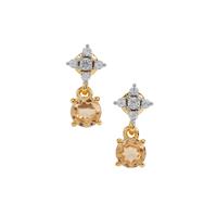 Ceylon Peach Garnet Earrings with White Zircon in Gold Plated Sterling Silver 1.55cts