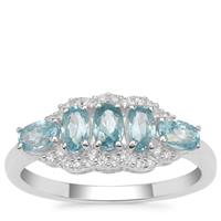 Ratanakiri Blue Zircon Ring with White Zircon in Sterling Silver 2.25cts