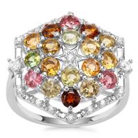 Tutti-Fruiti Tourmaline Ring with White Zircon in Sterling Silver 2.32cts