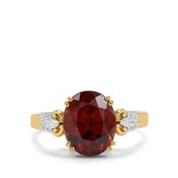 Umba Valley Red Zircon Ring with Diamond in 18K Gold 6.35cts