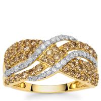 Cape Champagne Diamonds Ring with White Diamonds in 9K Gold 1.22cts