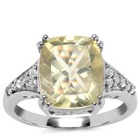 Chartreuse Sanidine Ring with White Topaz in Sterling Silver 4.61cts