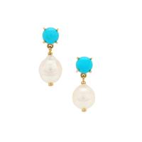South Sea Cultured Pearl Earrings with Sleeping Beauty Turquoise in 9K Gold (8MM)