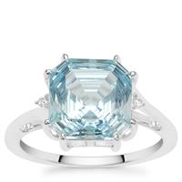 Sky Blue Topaz Ring with White Zircon in Sterling Silver 5.85cts