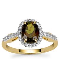 Congo Green Tourmaline Ring with White Zircon in 9K Gold 1.75cts