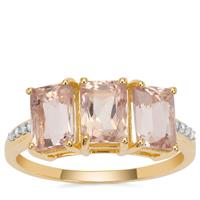 Nigerian Peach Morganite Ring with Diamond in 9K Gold 2.90cts