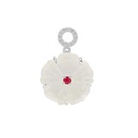 Optic Quartz, Burmese Ruby Pendant with White Zircon in Sterling Silver 12.30cts
