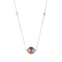 Natural Purple Pearl Necklace with White Topaz in Sterling Silver