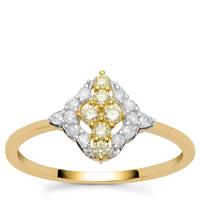 Natural Yellow Diamond Ring with White Diamond in 9K Gold 0.33ct