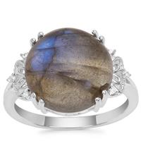 Labradorite Ring with White Zircon in Sterling Silver 8.42cts