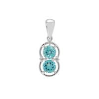 Madagascan Blue Apatite Pendant with White Zircon in Sterling Silver 1.45cts