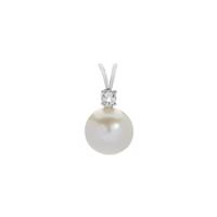 Edison Cultured Pearl Pendant with White Topaz in Rhodium Plated Sterling Silver
