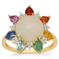 Ethiopian Opal with Multi Colour Gemstones Ring in 9K Gold 3.55cts