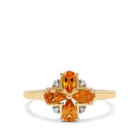 Mandarin Garnet Ring with Diamond in 9K Gold 1cts