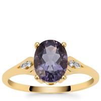 Blueberry Quartz Ring with White Zircon in 9K Gold 1.80cts