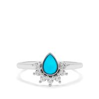 Sleeping Beauty Turquoise Ring with White Zircon in Sterling Silver 0.75ct