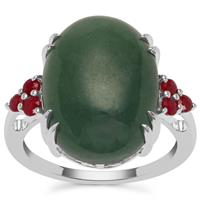 Burmese Jade Ring with Burmese Ruby in Sterling Silver 13.55cts