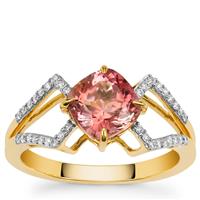 Congo Pink Tourmaline Ring with Diamond in 18K Gold 2.05cts