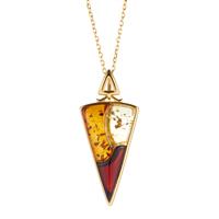 Baltic Cognac, Champagne & Cherry Amber Necklace in Gold Tone Sterling Silver 