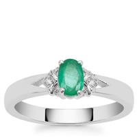 Zambian Emerald Ring with White Zircon in Sterling Silver 0.45ct