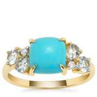 Sleeping Beauty Turquoise, Santa Maria Aquamarine Ring with White Zircon in 9K Gold 2.60cts