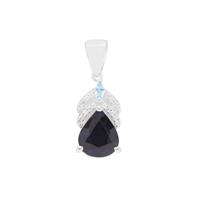 Madagascan Blue Sapphire, Swiss Blue Topaz Pendant with White Zircon in Sterling Silver 4cts