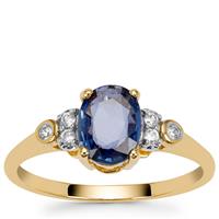 Ceylon Blue Sapphire Ring with White Zircon in 9K Gold 1.45cts
