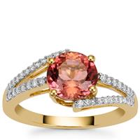 Congo Pink Tourmaline Ring with Diamond in 18K Gold 2cts