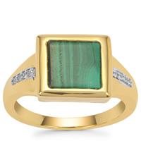 Malachite Ring with White Zircon in Gold Plated Sterling Silver 2.05cts
