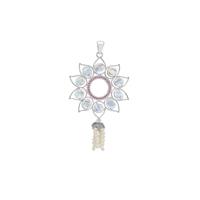 Rainbow Moonstone, Burmese Ruby Pendant with Kaori Cultured Pearl in Sterling Silver