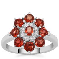 Red, Rajasthan Garnet Ring with White Zircon in Sterling Silver 2.20cts