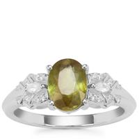 Ambilobe Sphene Ring with White Zircon in Sterling Silver 1.50cts