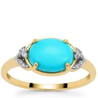 Sleeping Beauty Turquoise Ring with White Zircon in 9K Gold 1.70cts