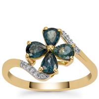 Nigerian Blue Sapphire Ring with White Zircon in 9K Gold 1.35cts