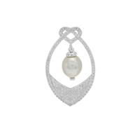 South Sea Cultured Pearl Pendant with White Zircon in Sterling Silver (8mm)