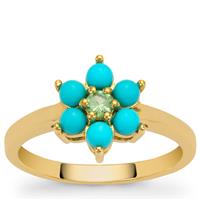 Tsavorite Garnet Ring with Sleeping Beauty Turquoise in Gold Plated Sterling Silver 0.75ct