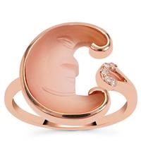 Lehrer Man in the Moon Pink Chalcedony Ring with Natural Pink Diamond in 9K Rose Gold 4.35cts