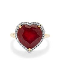 Malagasy Ruby Ring with White Zircon in 9K Gold 8.15cts (F)