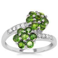 Chrome Diopside Ring with White Zircon in Sterling Silver 1.70cts