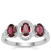 Tocantin Garnet Ring with White Zircon in Sterling Silver 2.09cts