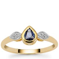 Ceylon Blue Sapphire Ring with Diamond in 9K Gold 0.35ct