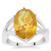 Caribbean Amber Ring with White Zircon in Sterling Silver 2.50cts