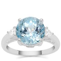 Sky Blue Topaz Ring with White Zircon in Sterling Silver 5.76cts