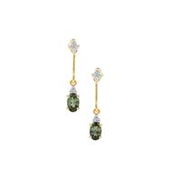 Congo Green Tourmaline Earrings with White Zircon in 9K Gold 1.15cts