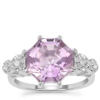  Mirror of Paradise Cut Rose De France Amethyst Ring with White Zircon in Sterling Silver 4.65cts